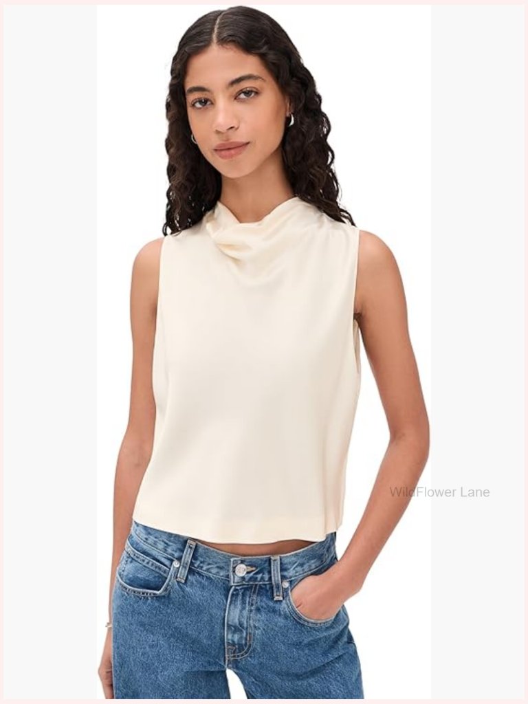Cropped Cowl Neck Tank Top With Hook-And-Eye Back